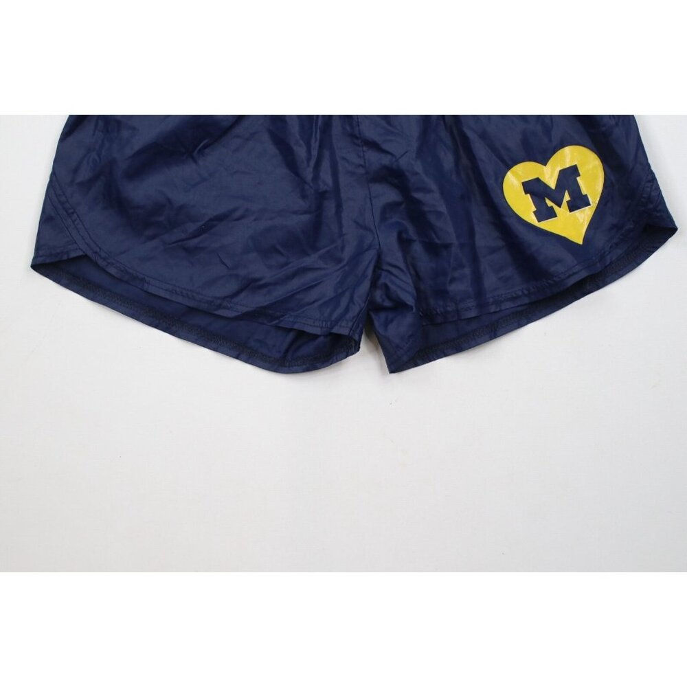 Vintage 90s Womens Small Heart University of Michigan Shorts Baggies Blue Nylon - Picture 3 of 10